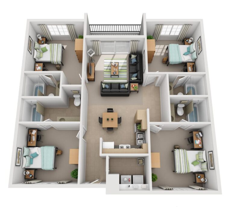 4 Bedroom Apartment Example Floor Plan