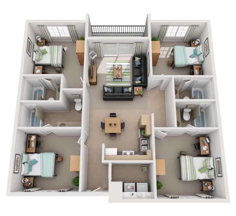 4 Bedroom Apartment Example Floor Plan